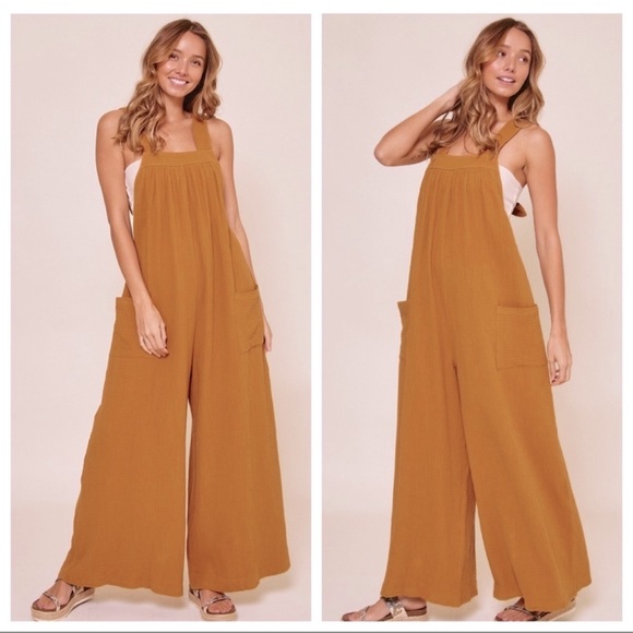 Boho Cotton Gauze Solid Fabulous Wide Leg Jumpsuit - Picture 2 of 5